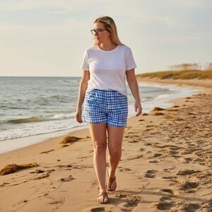 Lilly Pulitzer Ocean Trail Blue Gingham Shorts Elastic Waist Size XS